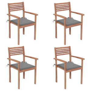 vidaXL Chaises de jardin lot de 4 et coussins gris Bois de teck solide