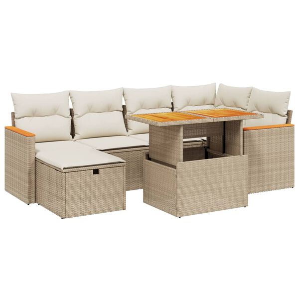 vidaXL Salon de jardin avec coussins 7 pcs beige r&eacute;sine tress&eacute;e