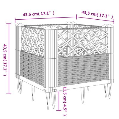 vidaXL Jardinière avec piquets noir 43,5x43,5x43,5 cm PP