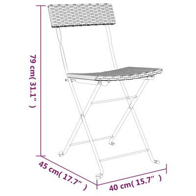 vidaXL Ensemble de bistro pliable 3 pcs Noir Résine tressée