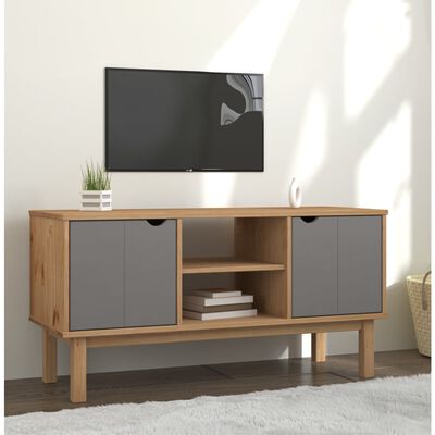 vidaXL Meuble TV OTTA Marron et gris 113,5x43x57 cm Bois massif pin