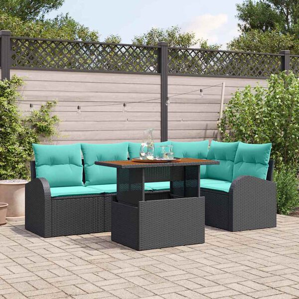 vidaXL Ensemble de canap&eacute; de jardin avec coussin 6 pcs Noir et bleu