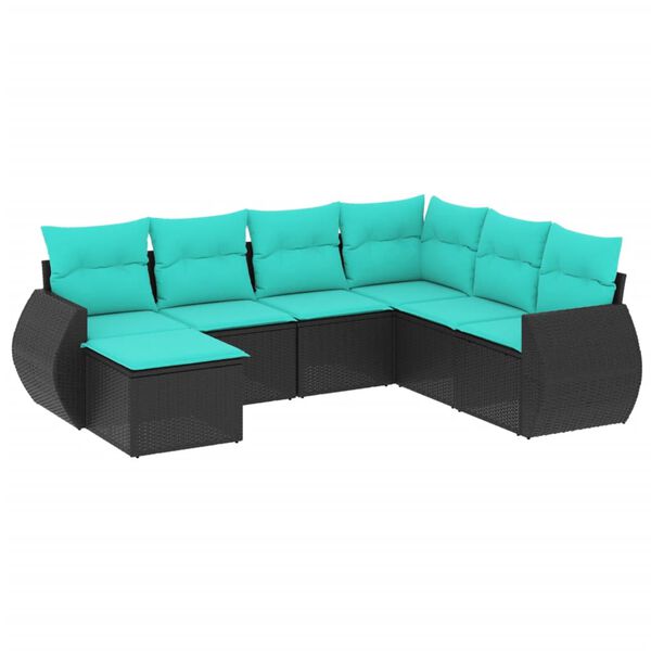 vidaXL Salon de jardin 7 pcs avec coussins noir r&eacute;sine tress&eacute;e