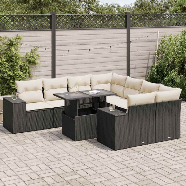 vidaXL Salon de jardin 9 pcs avec coussins noir r&eacute;sine tress&eacute;e