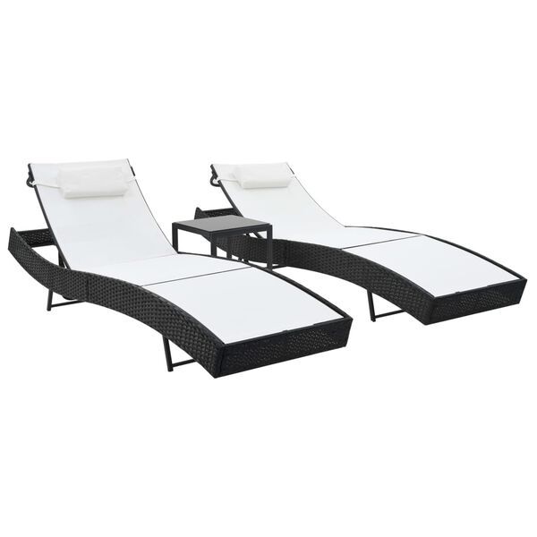 vidaXL Chaises longues lot de avec table R&eacute;sine tress&eacute;e textil&egrave;ne Noir