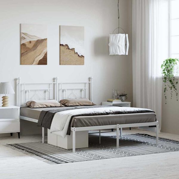 vidaXL Cadre de lit m&eacute;tal sans matelas et t&ecirc;te de lit blanc 193x203 cm
