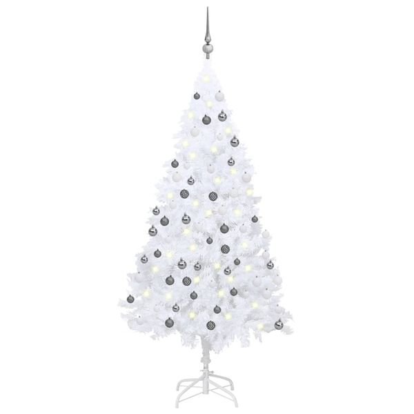 vidaXL Arbre de No&euml;l artificiel pr&eacute;-&eacute;clair&eacute; et boules blanc 120 cm PVC