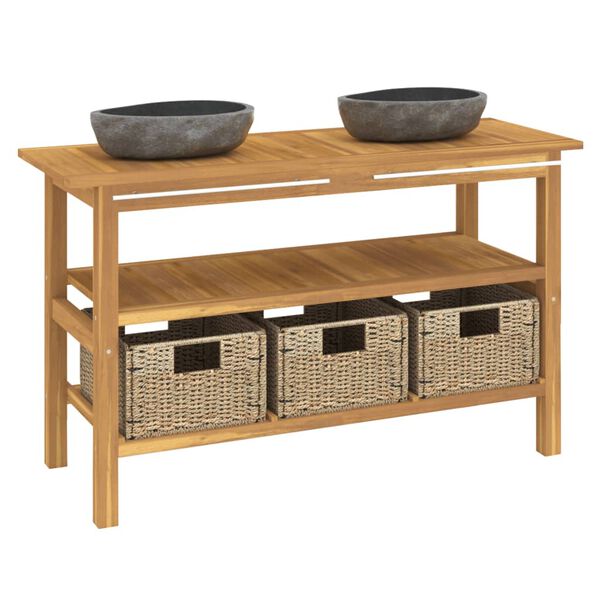 vidaXL Armoire de salle de bain et lavabos en pierre Teck massif