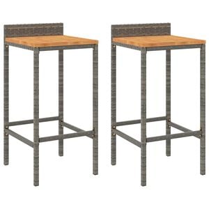 vidaXL Tabourets de bar lot de 2 gris r&eacute;sine tress&eacute;e et bois d'acacia