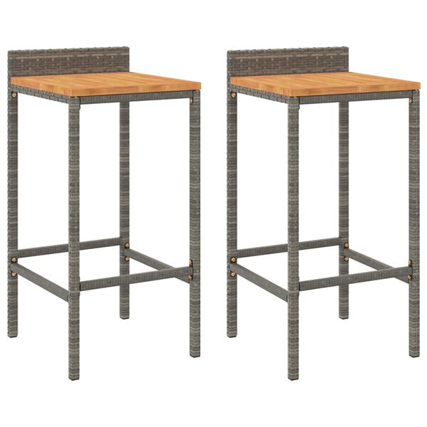 vidaXL Tabourets de bar lot de 2 gris r&eacute;sine tress&eacute;e et bois d'acacia