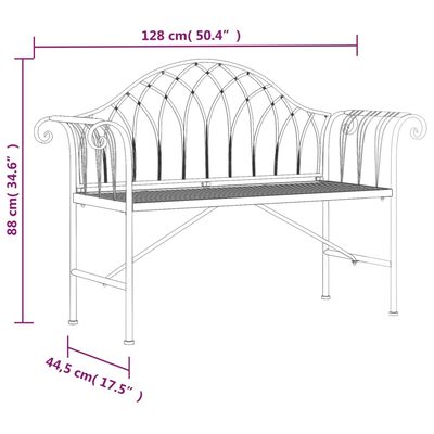 vidaXL Banc de jardin 2 places 128 cm Noir Acier