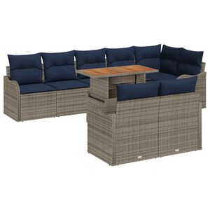 vidaXL Ensemble de canap&eacute; de jardin 9 pcs Gris et bleu marine