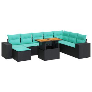 vidaXL Salon de jardin 9 pcs avec coussins noir r&eacute;sine tress&eacute;e