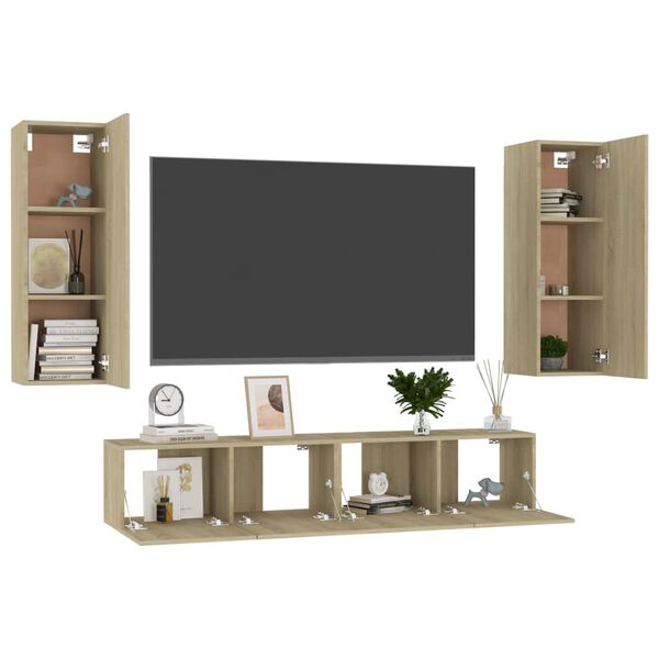 vidaXL Ensemble de meubles TV 4 pcs Ch&ecirc;ne sonoma Bois d'ing&eacute;nierie