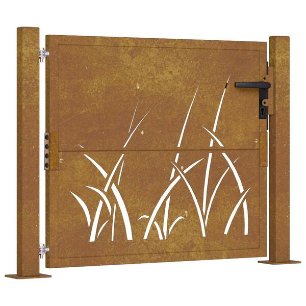 vidaXL Portail de jardin 100x100 cm en acier Corten avec motif gazon