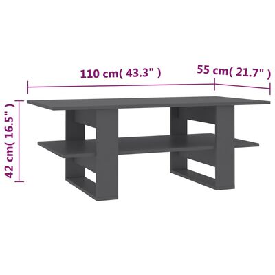 vidaXL Table basse gris 110x55x42 cm bois d'ingénierie