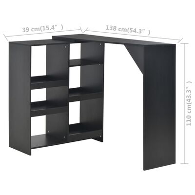 vidaXL Table de bar avec tablette amovible Noir 138x39x110 cm