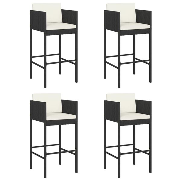 vidaXL Tabourets de bar lot de 4 avec coussins noir r&eacute;sine tress&eacute;e