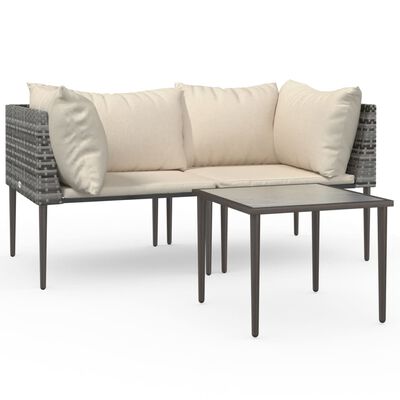 vidaXL Salon de jardin 3 pcs avec coussins Gris Résine tressée