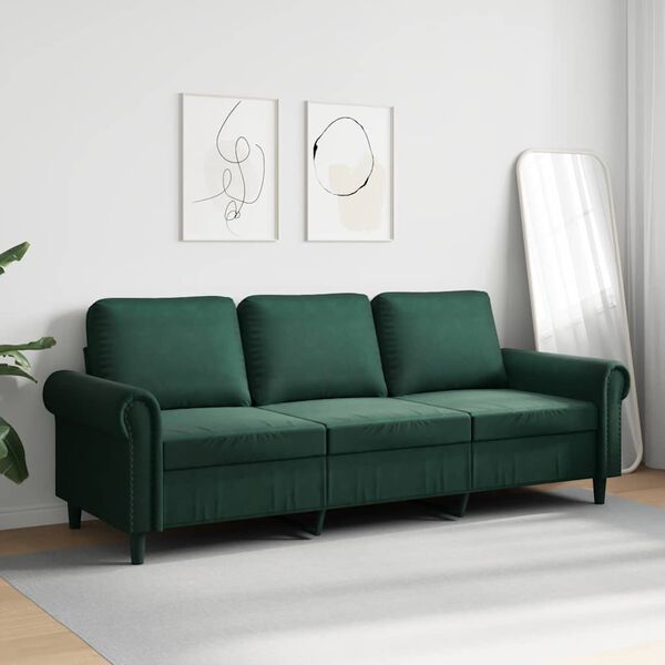 vidaXL Canap&eacute; &agrave; 3 places Vert fonc&eacute; 180 cm Velours