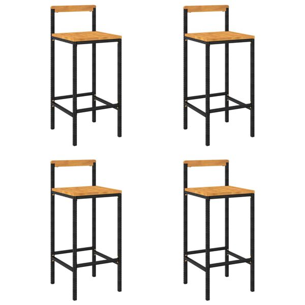 vidaXL Tabourets de bar lot de 4 noir r&eacute;sine tress&eacute;e et bois d'acacia