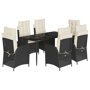 vidaXL Ensemble &agrave; manger de jardin coussins 7pcs Noir R&eacute;sine tress&eacute;e