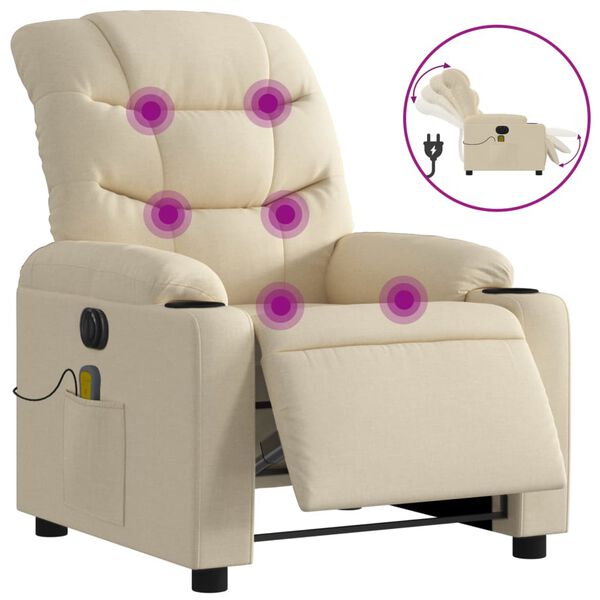 vidaXL Fauteuil inclinable de massage électrique crème tissu