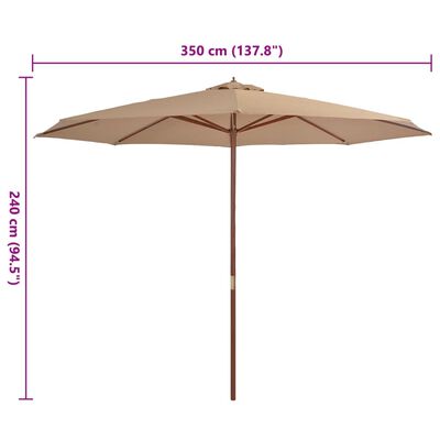 vidaXL Parasol d'extérieur avec mât en bois 350 cm Taupe