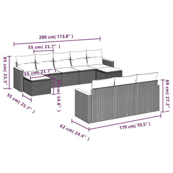 vidaXL Salon de jardin 10 pcs avec coussins noir r&eacute;sine tress&eacute;e