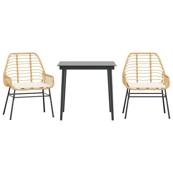 vidaXL Ensemble &agrave; manger jardin coussins 3pcs marron poly rotin verre