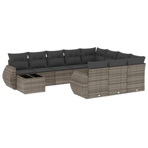 vidaXL Salon de jardin 11 pcs avec coussins gris r&eacute;sine tress&eacute;e