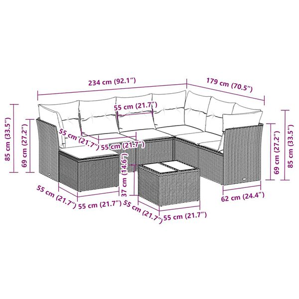 vidaXL Salon de jardin 8 pcs avec coussins noir r&eacute;sine tress&eacute;e
