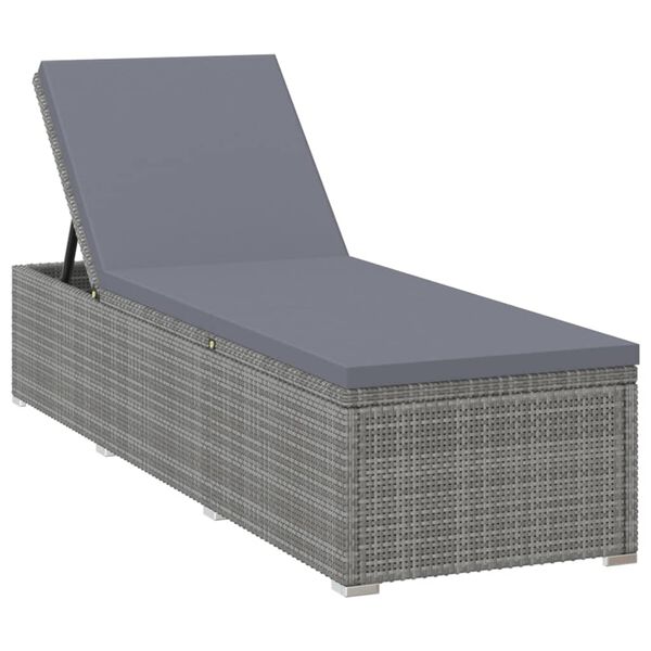 vidaXL Chaise longue avec coussin et table &agrave; th&eacute; R&eacute;sine tress&eacute;e Gris