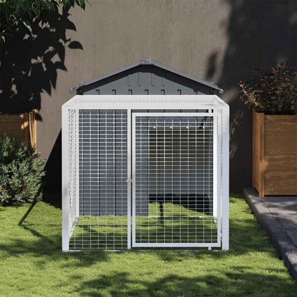 vidaXL Cage &agrave; poulets avec enclos Anthracite 117 x 201 x 123 cm Acier galvanis&eacute;