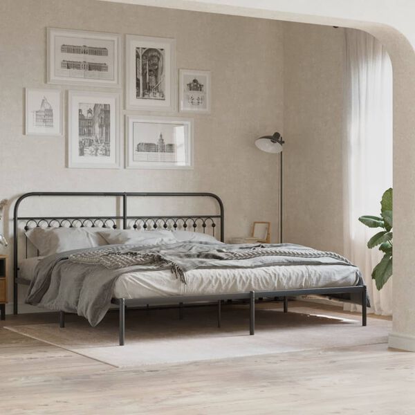 vidaXL Cadre de lit m&eacute;tal sans matelas avec t&ecirc;te de lit noir 193x203cm