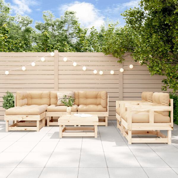 vidaXL Salon de jardin 7 pcs avec coussins bois massif