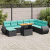 vidaXL Salon de jardin avec coussins 9pcs marron r&eacute;sine tress&eacute;e acacia