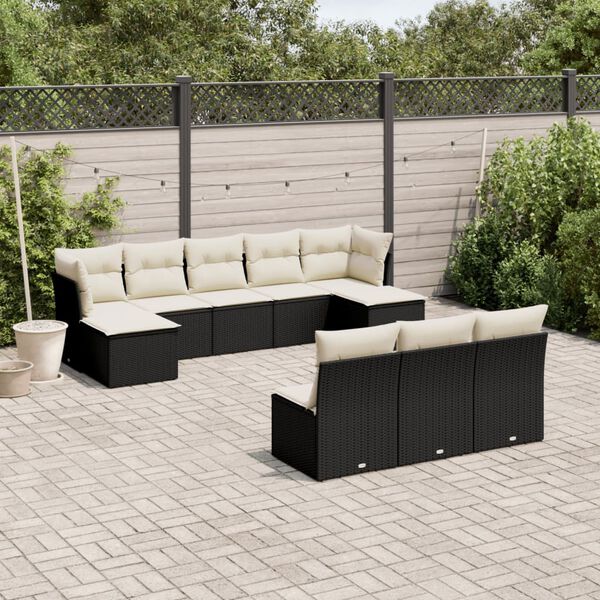 vidaXL Salon de jardin 10 pcs avec coussins noir r&eacute;sine tress&eacute;e