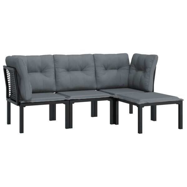 vidaXL Salon de jardin 4 pcs noir et gris r&eacute;sine tress&eacute;e