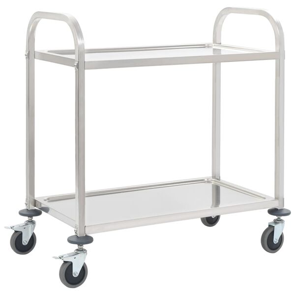 vidaXL Chariot de cuisine &agrave; 2 niveaux 96,5x55x90 cm Acier inoxydable