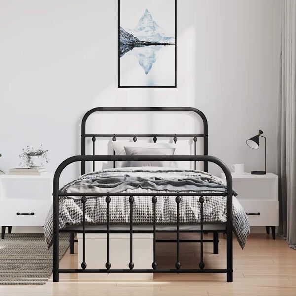 vidaXL Cadre de lit métal sans matelas et pied de lit noir 100x200 cm