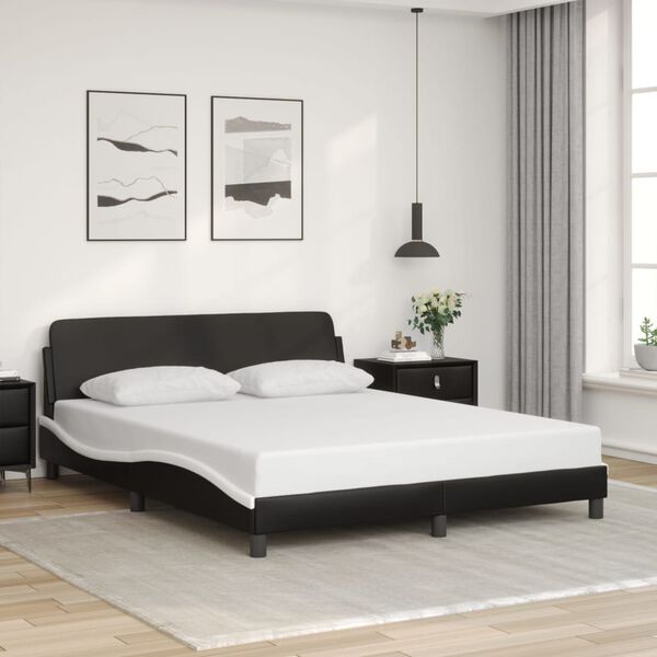 vidaXL Cadre de lit Dover noir et blanc 152x203 cm similicuir