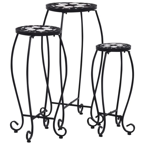 vidaXL Tables mosa&iuml;que 3 pcs noir et blanc C&eacute;ramique