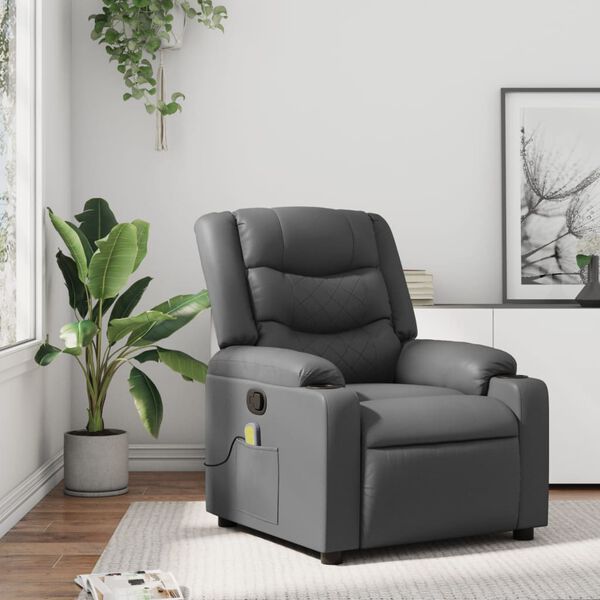 vidaXL Fauteuil de massage inclinable gris similicuir
