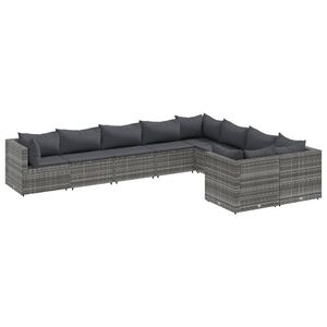 vidaXL Salon de jardin 9 pcs avec coussins gris r&eacute;sine tress&eacute;e