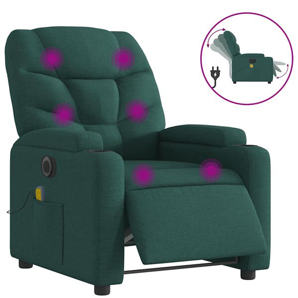 vidaXL Fauteuil inclinable de massage &eacute;lectrique vert fonc&eacute; tissu