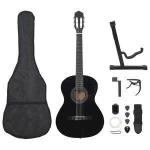 vidaXL Jeu de guitare classique de d&eacute;butant 12 pcs Noir 4/4 39"