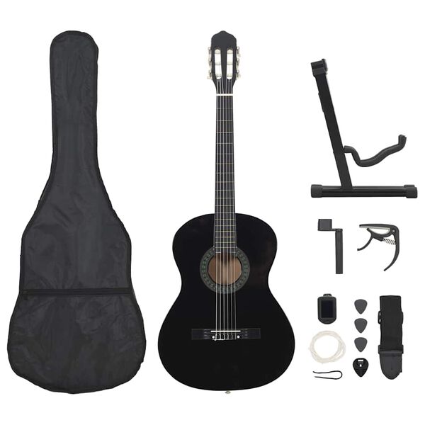 vidaXL Jeu de guitare classique de d&eacute;butant 12 pcs Noir 4/4 39"