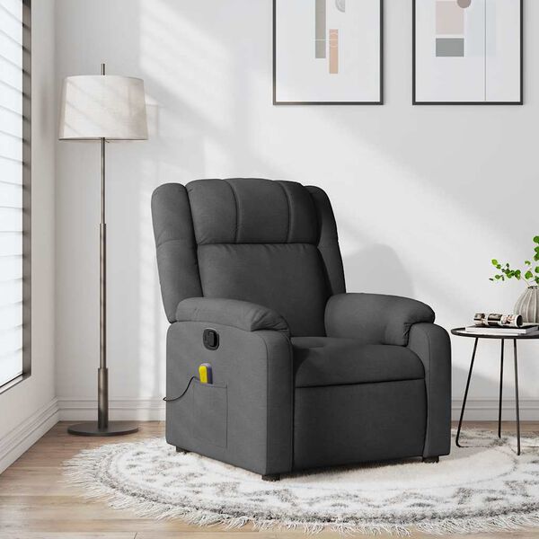 vidaXL Fauteuil inclinable de massage gris fonc&eacute; tissu