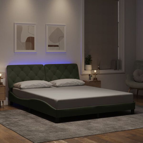 vidaXL Cadre de lit avec LED sans matelas gris clair 152x203 cm velours